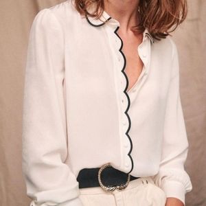 FOUND Sezane Fanny Shirt (black and ecru) 34
